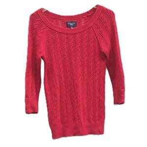 American Eagle Outfitters Wide Knit Red Sweater Long with 3/4 Sleeve Size Medium
